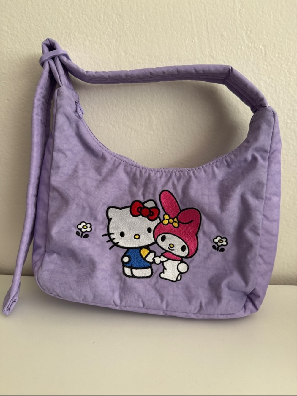 BAGGU Lavender Shoulder Bag with Hello Kitty & My Melody Patch